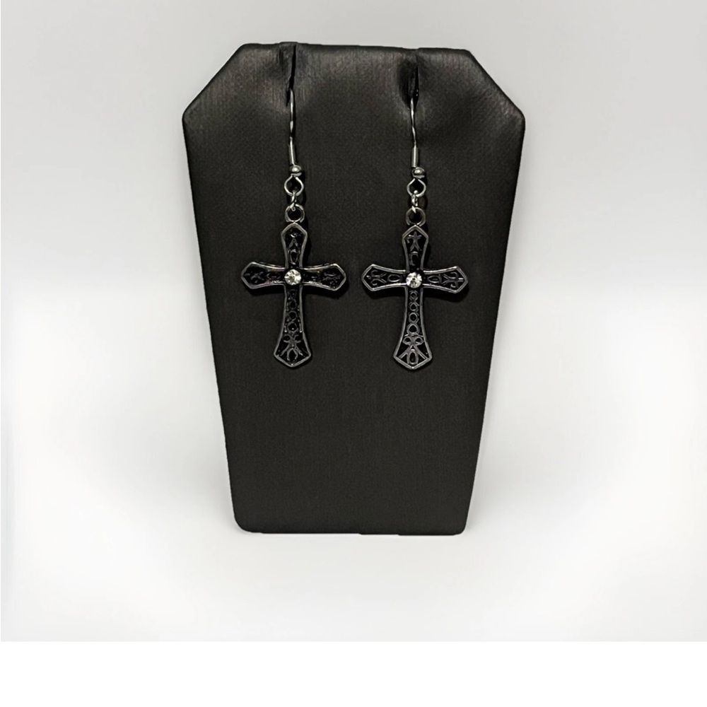 Vintage Gothic Pendant Earrings On 925 Silver Played Hooks. Gothic Jewelry.